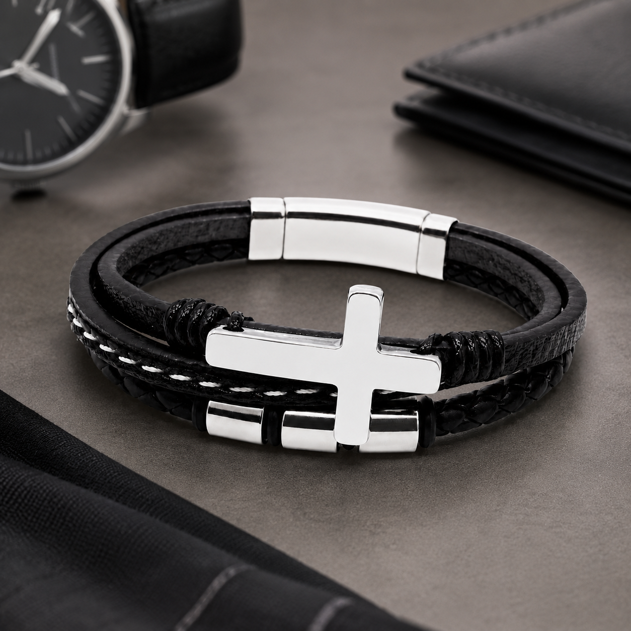 To My Husband Faith Layered Cross Bracelet