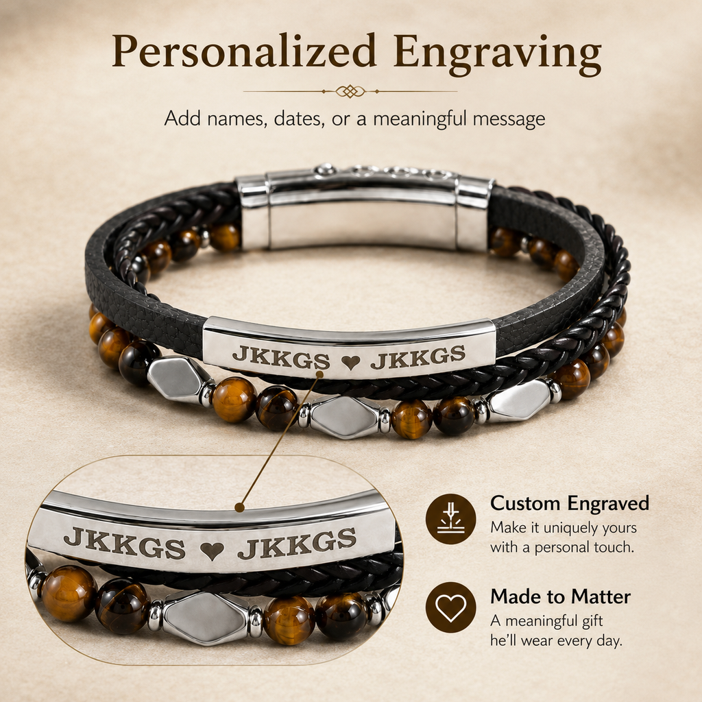 To My Son Guiding Light Engraved Stone Bead Bracelet
