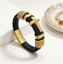 To My Son - Cross & Anchor Leather Bracelet
