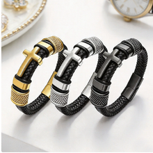 To My Son - Cross & Anchor Leather Bracelet