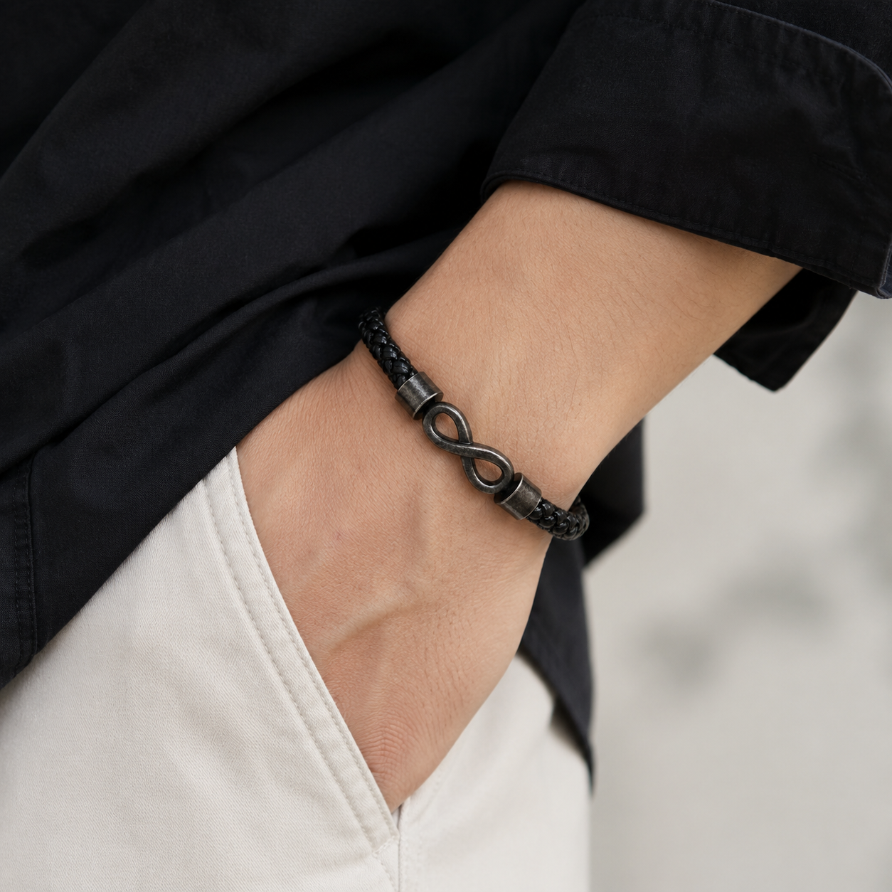 To My Grandson Black Infinity Braided Bracelet