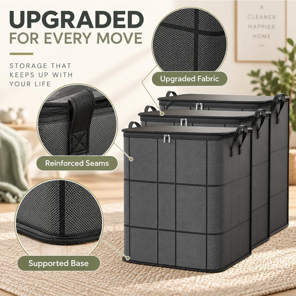 220L XXL Foldable Storage Bag with Reinforced Handles, Upgraded Heavy-Duty Design with Reinforced Seams & Zipper, Portable Moving Storage Bags for Bedding, Clothes & Quilts，XXL: 23.6x19.7x27.6 in：2