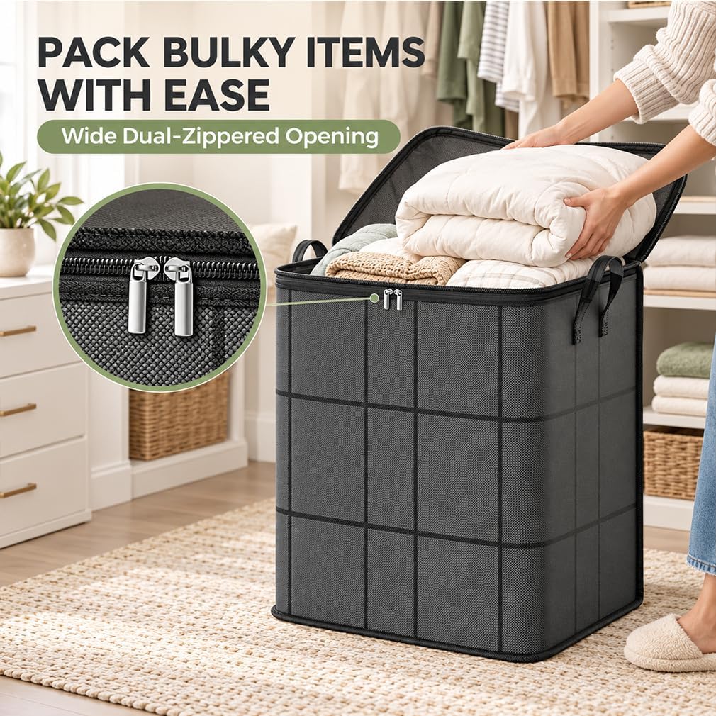 220L XXL Foldable Storage Bag with Reinforced Handles, Upgraded Heavy-Duty Design with Reinforced Seams & Zipper, Portable Moving Storage Bags for Bedding, Clothes & Quilts，XXL: 23.6x19.7x27.6 in：2