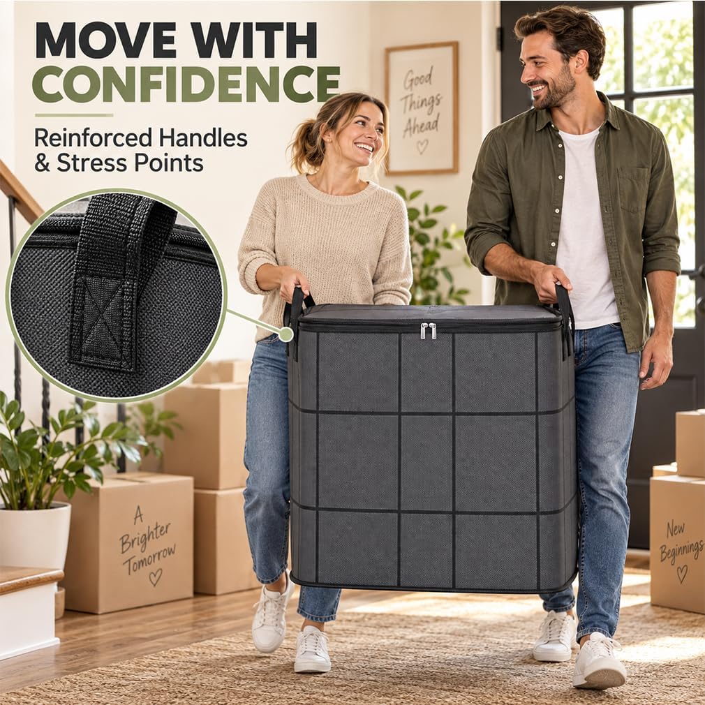 220L XXL Foldable Storage Bag with Reinforced Handles, Upgraded Heavy-Duty Design with Reinforced Seams & Zipper, Portable Moving Storage Bags for Bedding, Clothes & Quilts，XXL: 23.6x19.7x27.6 in：2