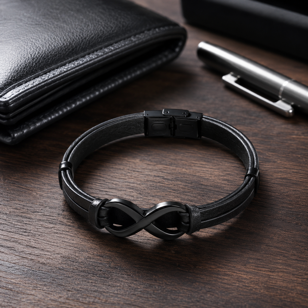 To My Father Black Infinity Cuff Bracelet