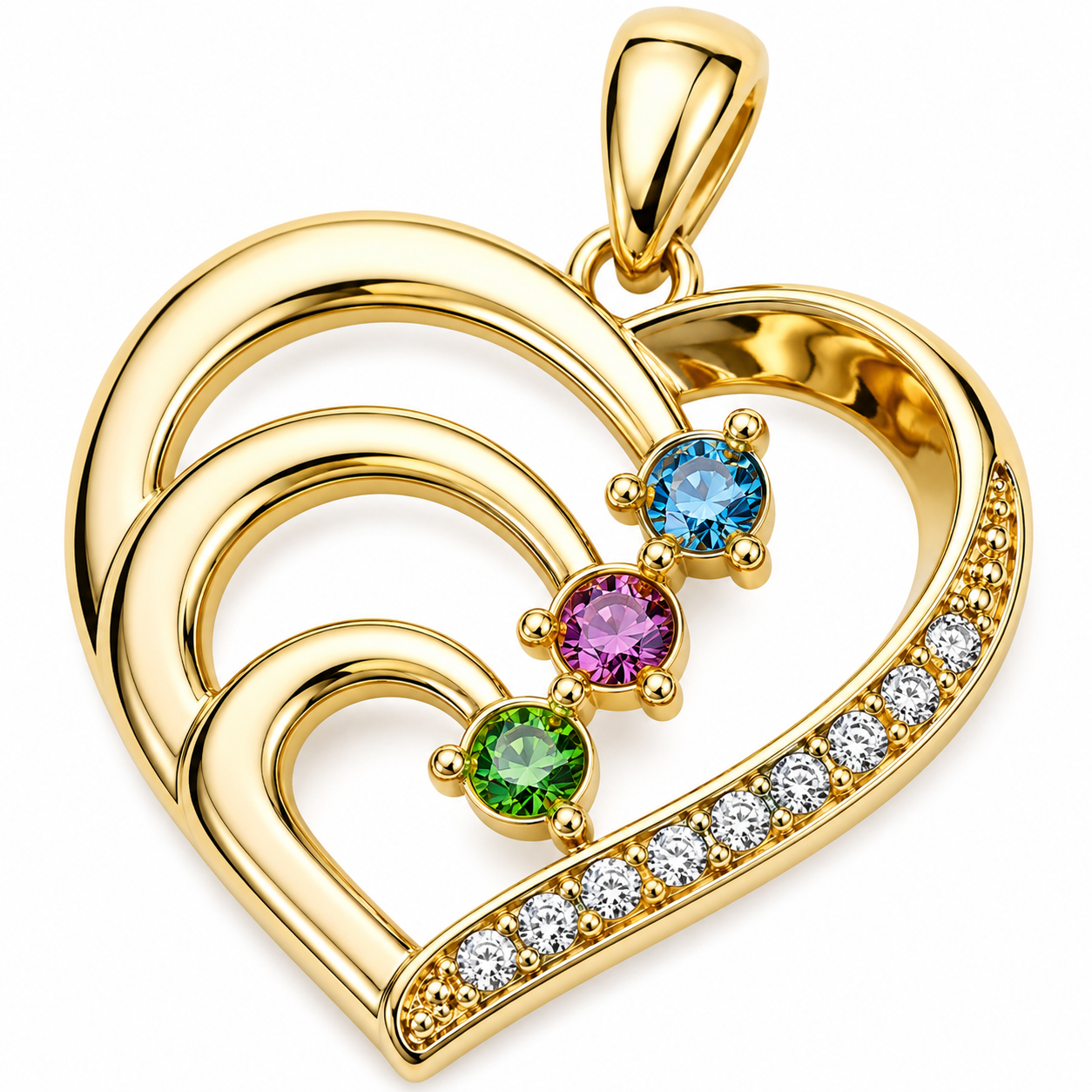 To My Grandma Three-Stone Family Heart Necklace
