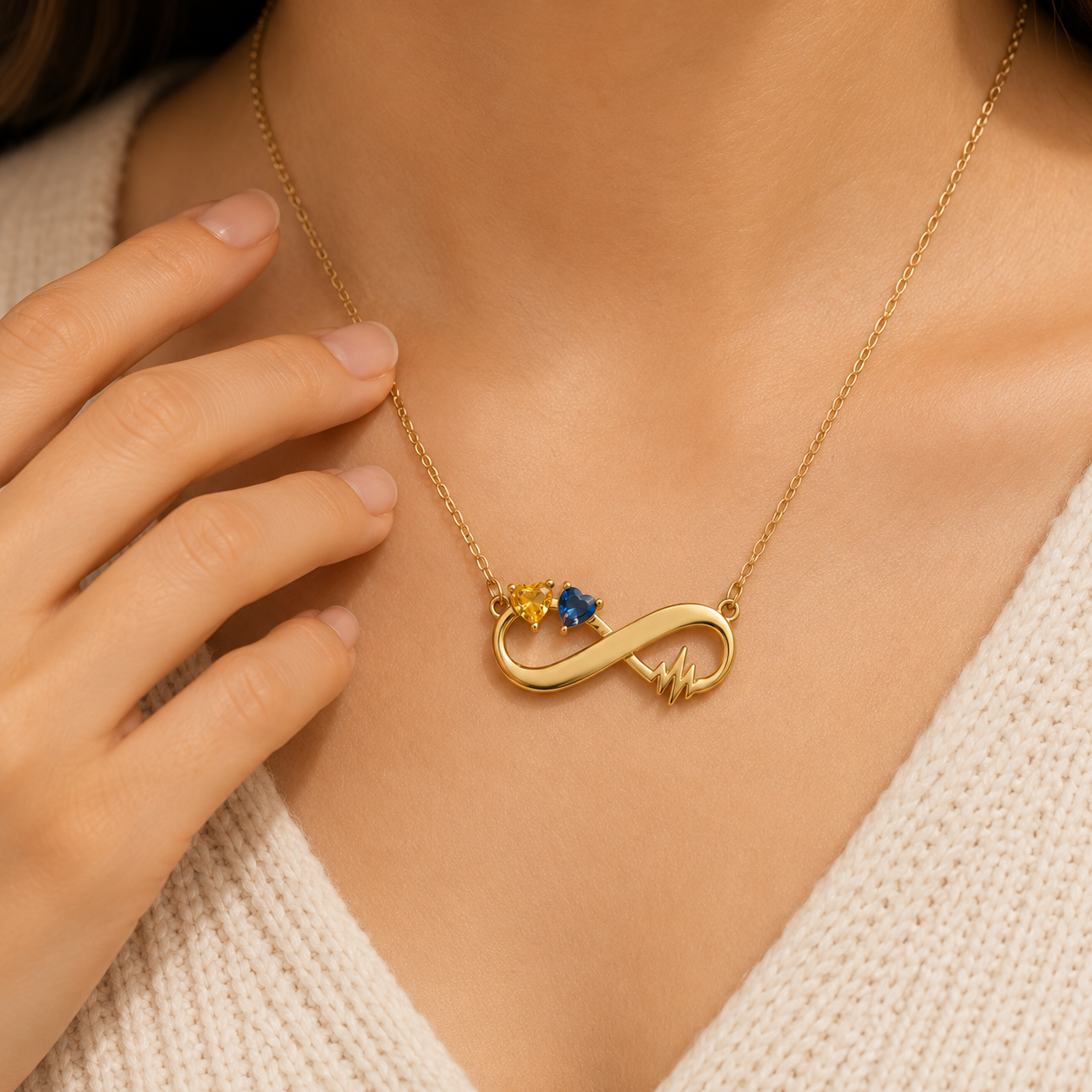 Two-Stone Infinity Heartbeat Necklace for Granddaughter