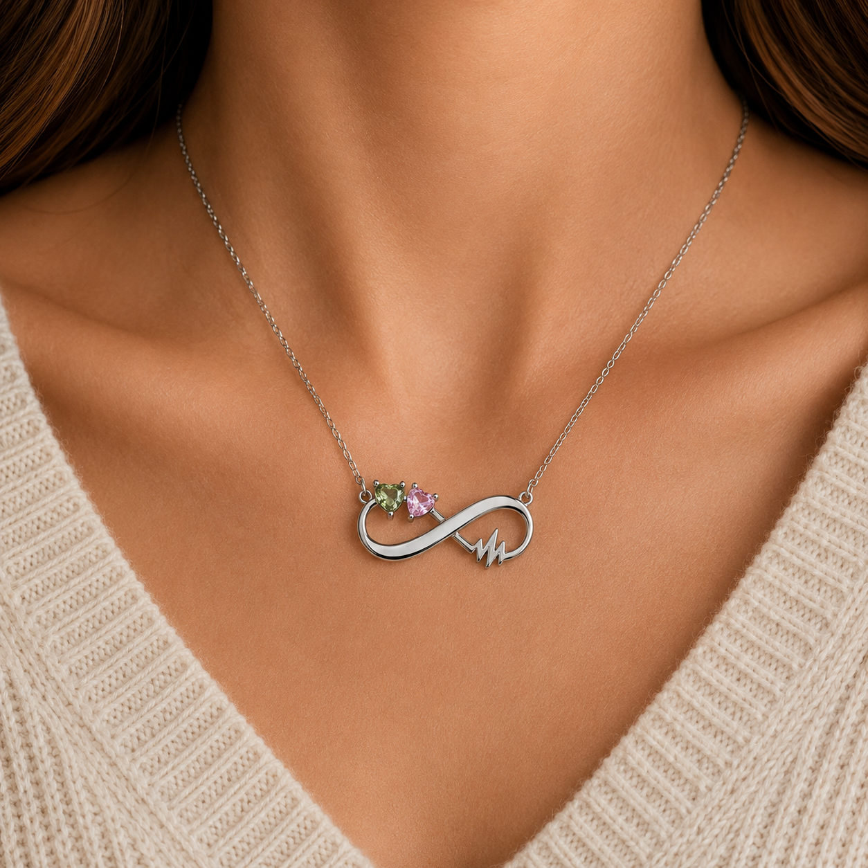 To My Mother Two-Stone Infinity Heartbeat Necklace