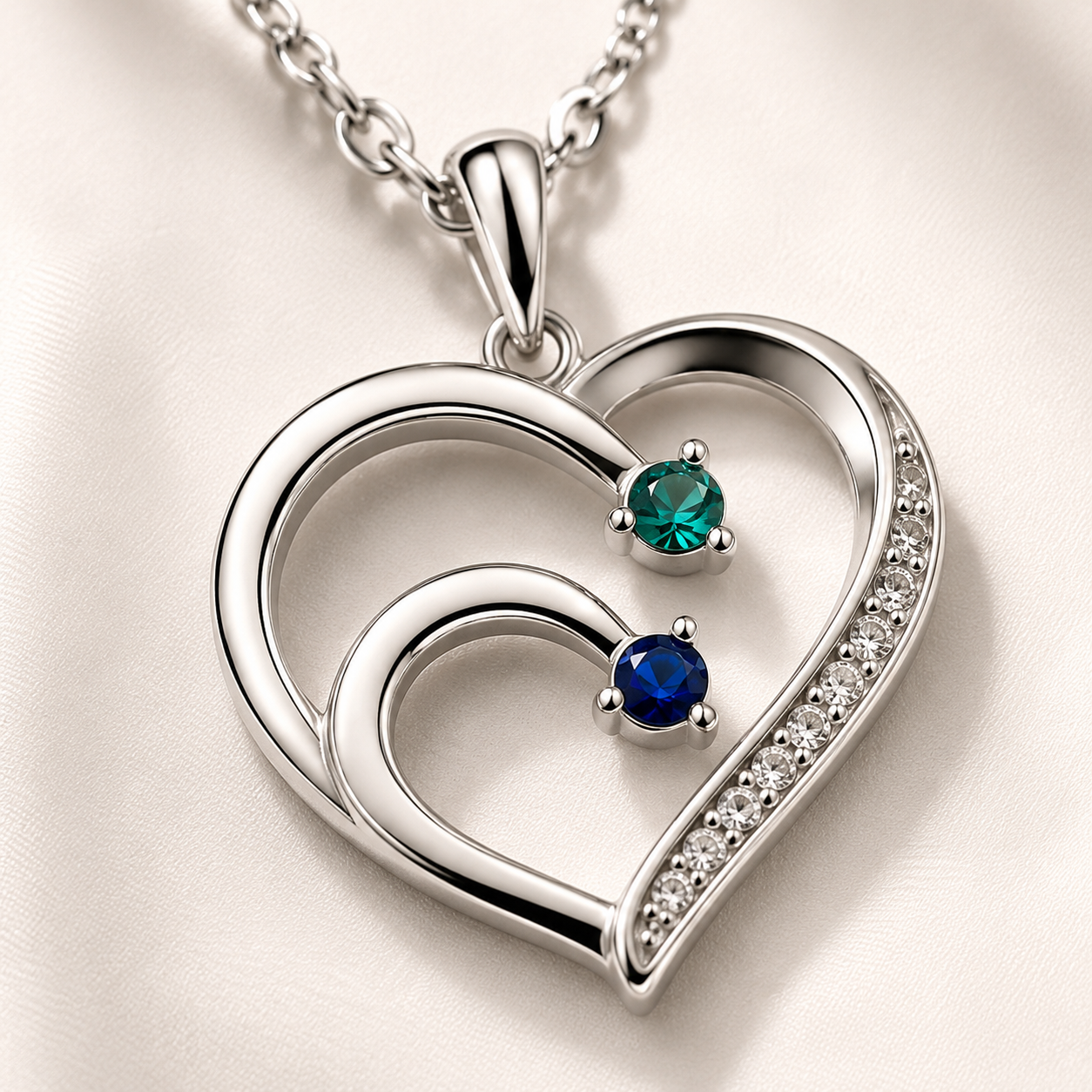 To My Wife Together Two-Stone Family Heart Necklace