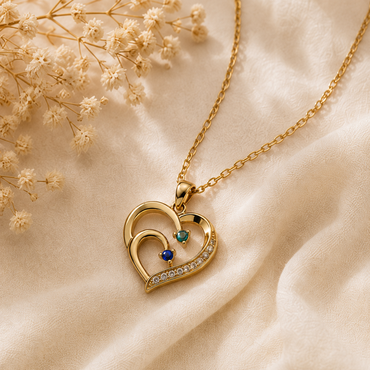 To My Daughter Together Two-Stone Family Heart Necklace