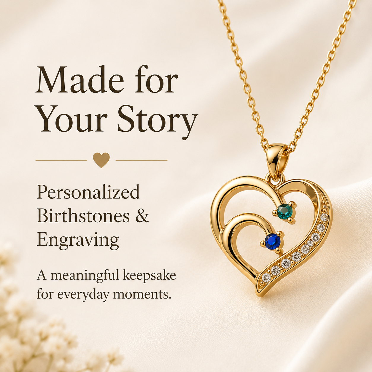 To My Mother Together Two-Stone Family Heart Necklace