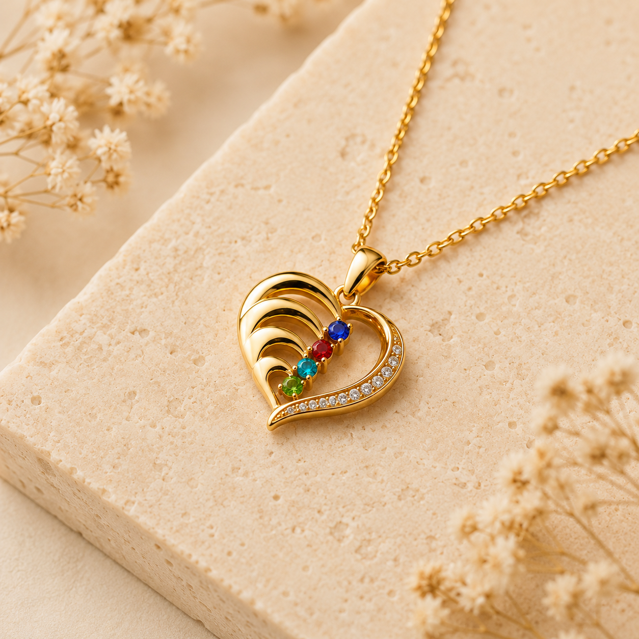 To My Wife Together Four-Stone Family Heart Necklace