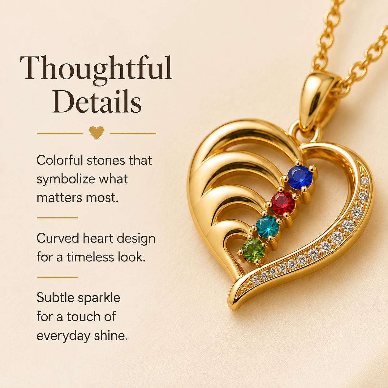 Four-Stone Heart Necklace for Grandma