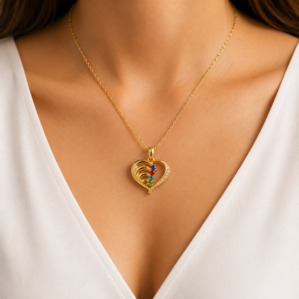 To My Mother Together Four-Stone Family Heart Necklace