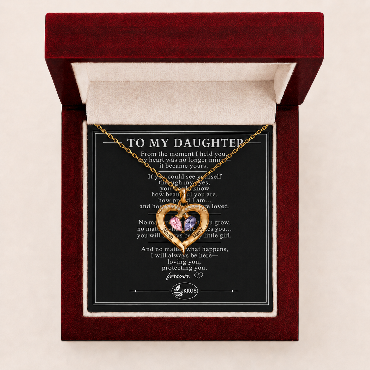 To My Daughter Two Hearts Two-Stone Heart Necklace