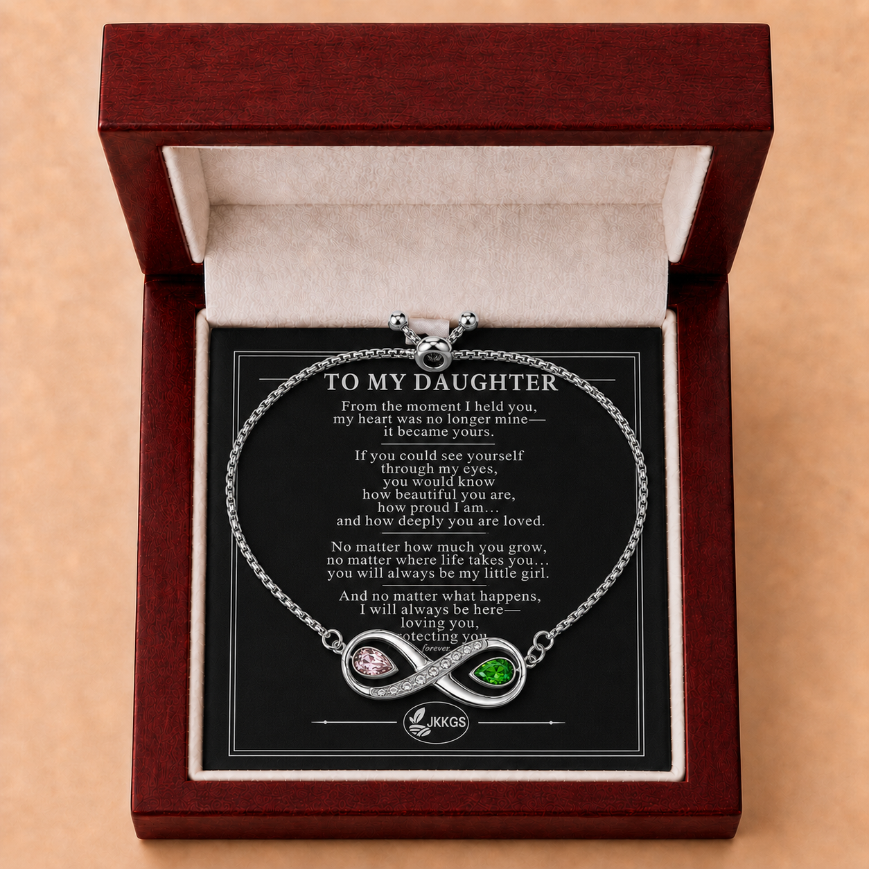 To My Daughter Forever Two-Stone Infinity Bracelet