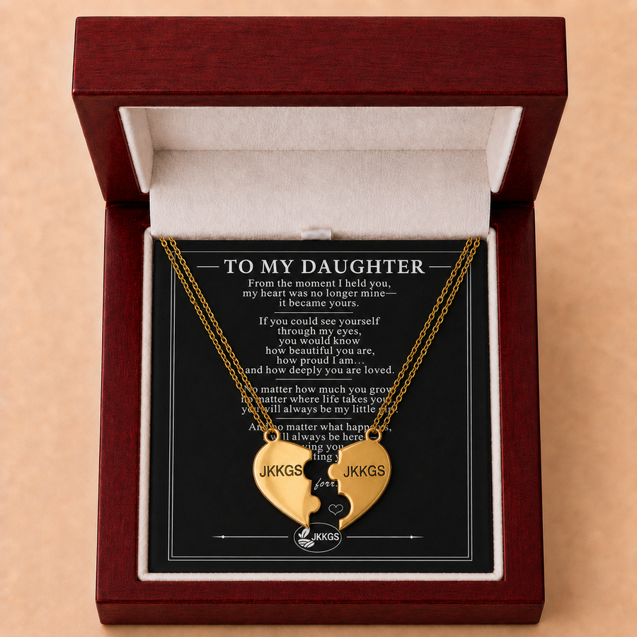 To My Daughter Matching Split Heart Necklace Set