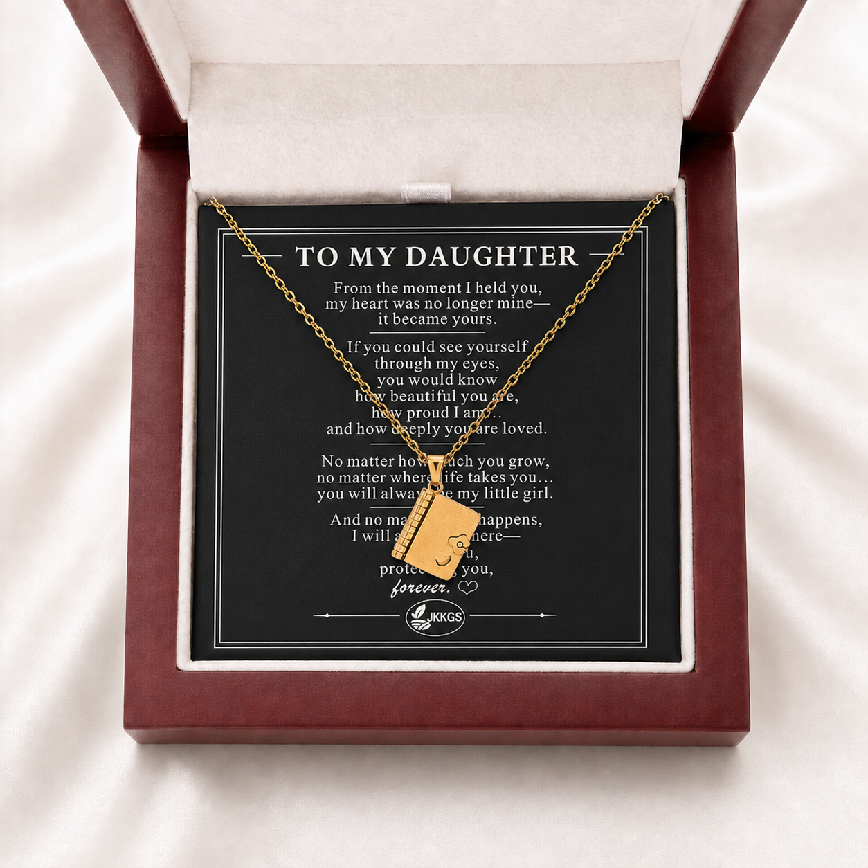 To My Daughter Love Story Mini Book Pendant Necklace