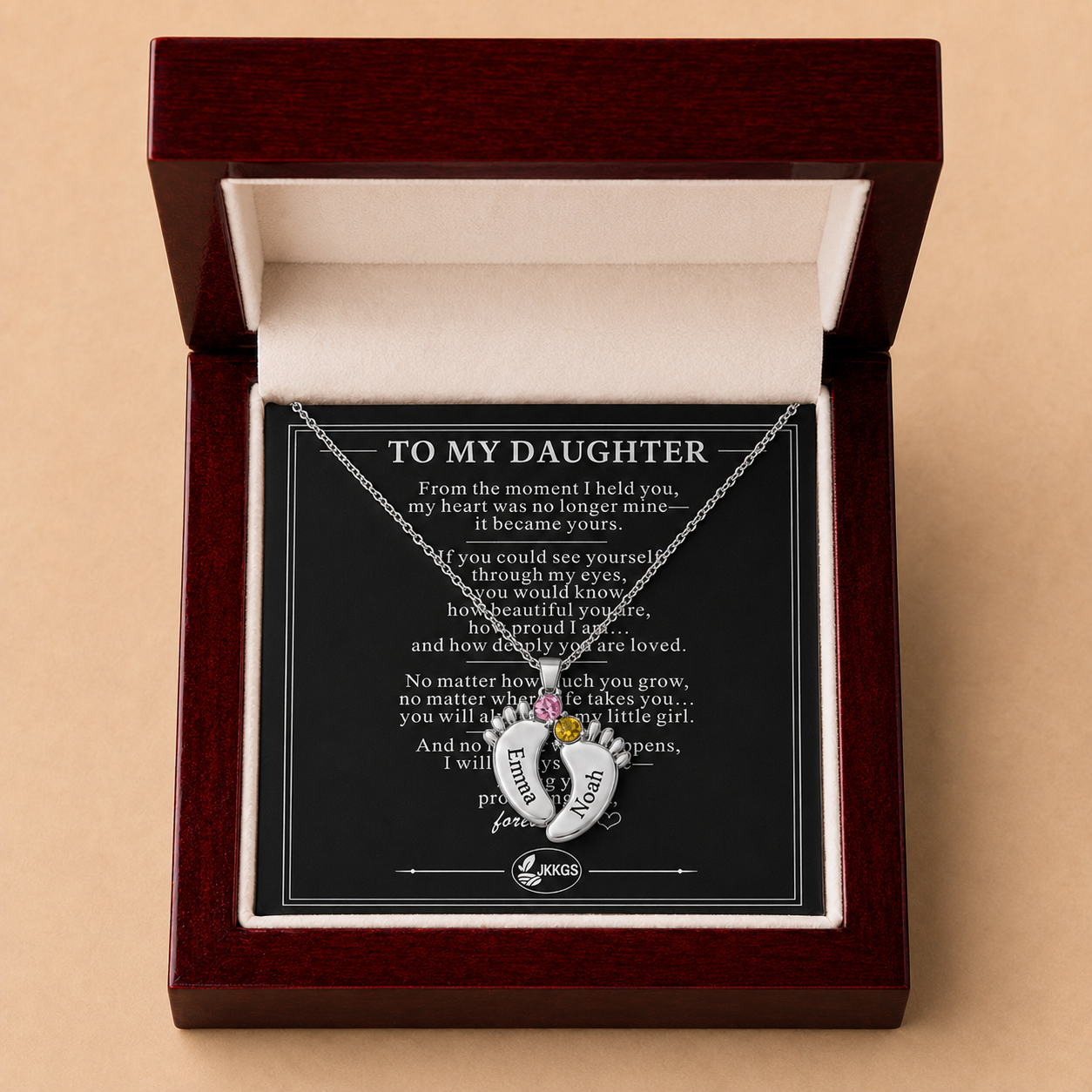 To My Daughter Always Near Footprint Stone Necklace