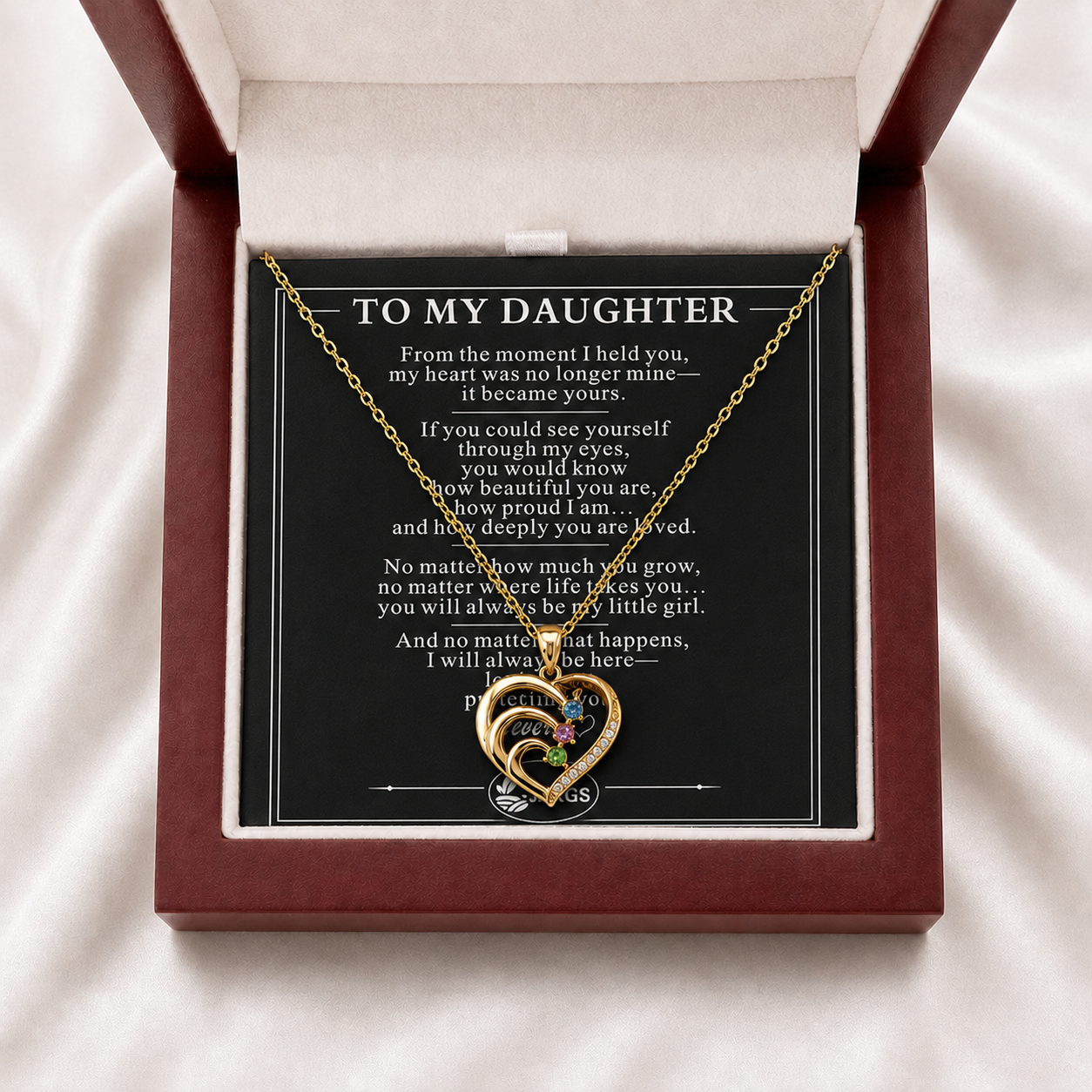 To My Daughter Three-Stone Family Heart Necklace