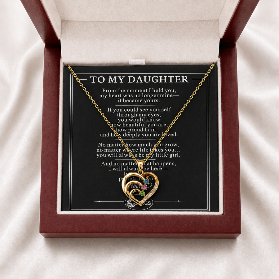 To My Daughter Three-Stone Family Heart Necklace