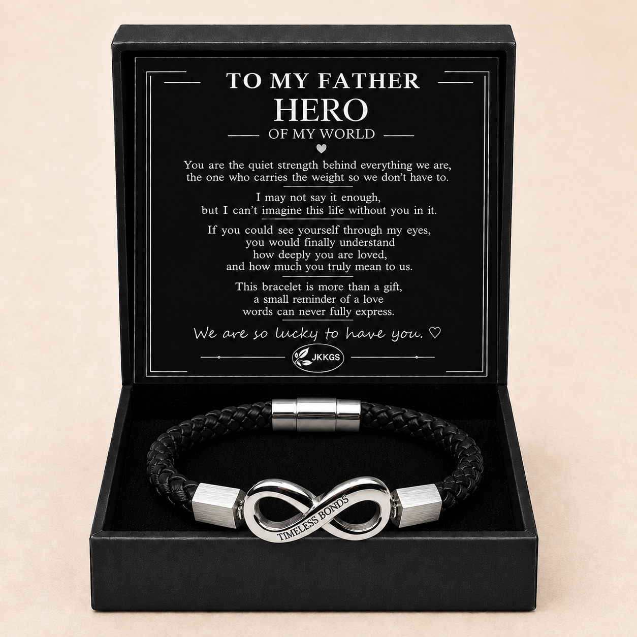 To My Father Engraved Infinity Braided Bracelet