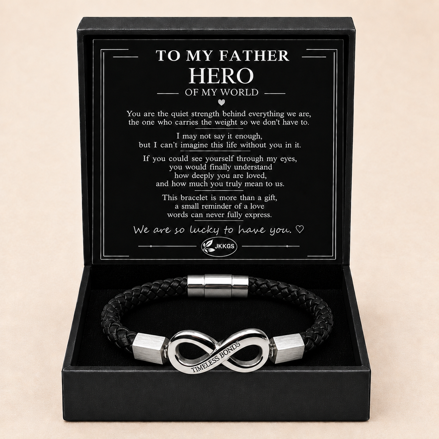 To My Father Engraved Infinity Braided Bracelet