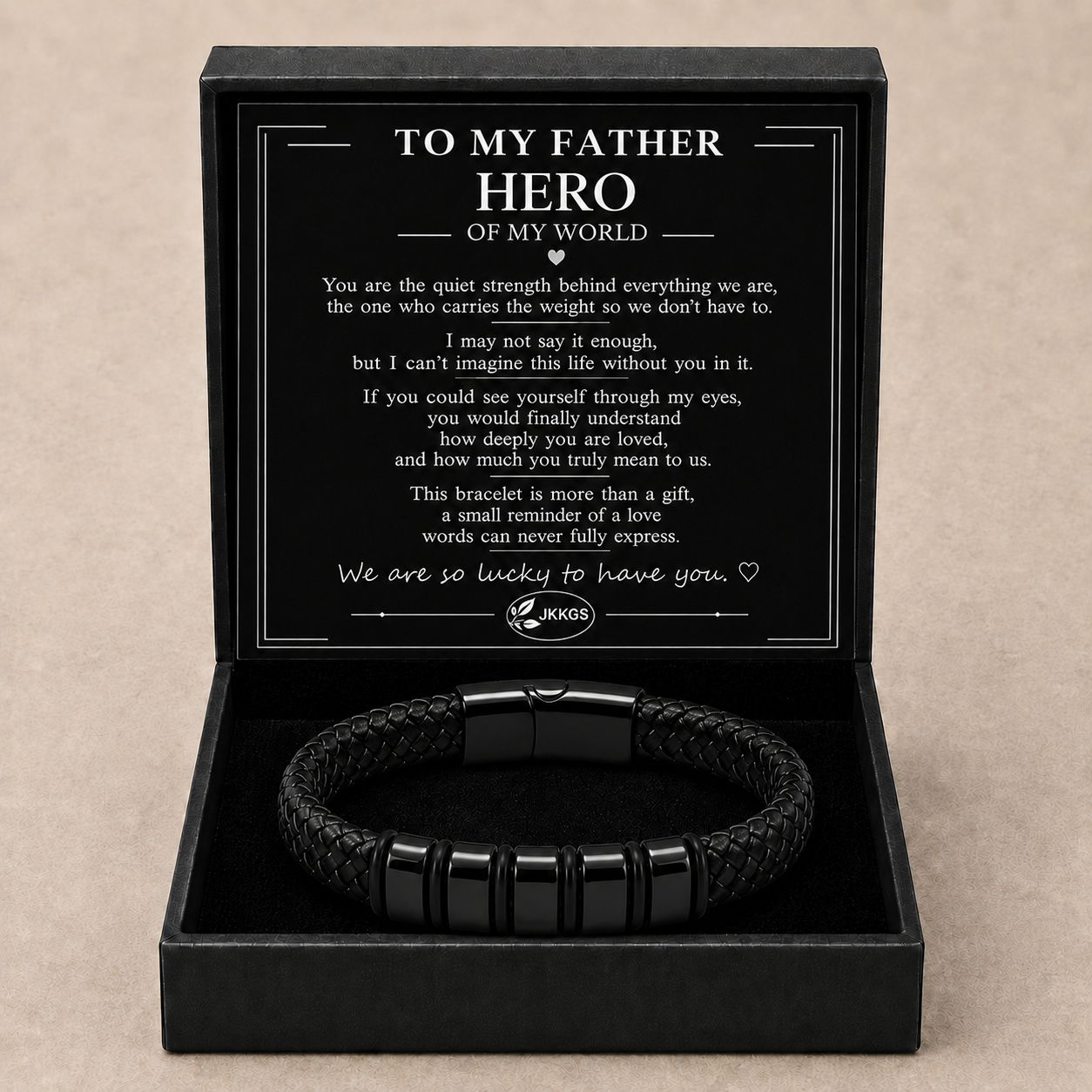 To My Father Strength Black Bead Bracelet
