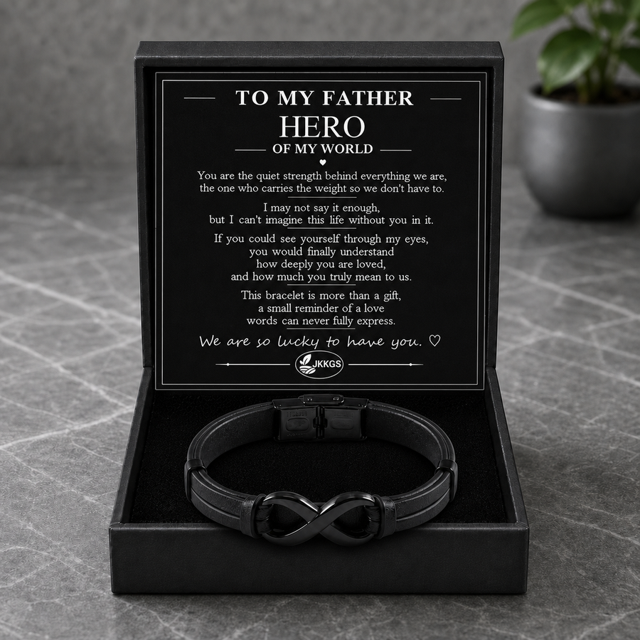 To My Father Black Infinity Cuff Bracelet