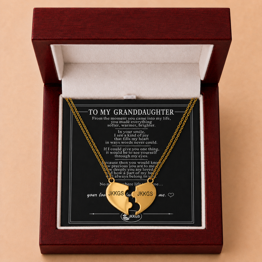 To My Granddaughter Matching Split Heart Necklace Set