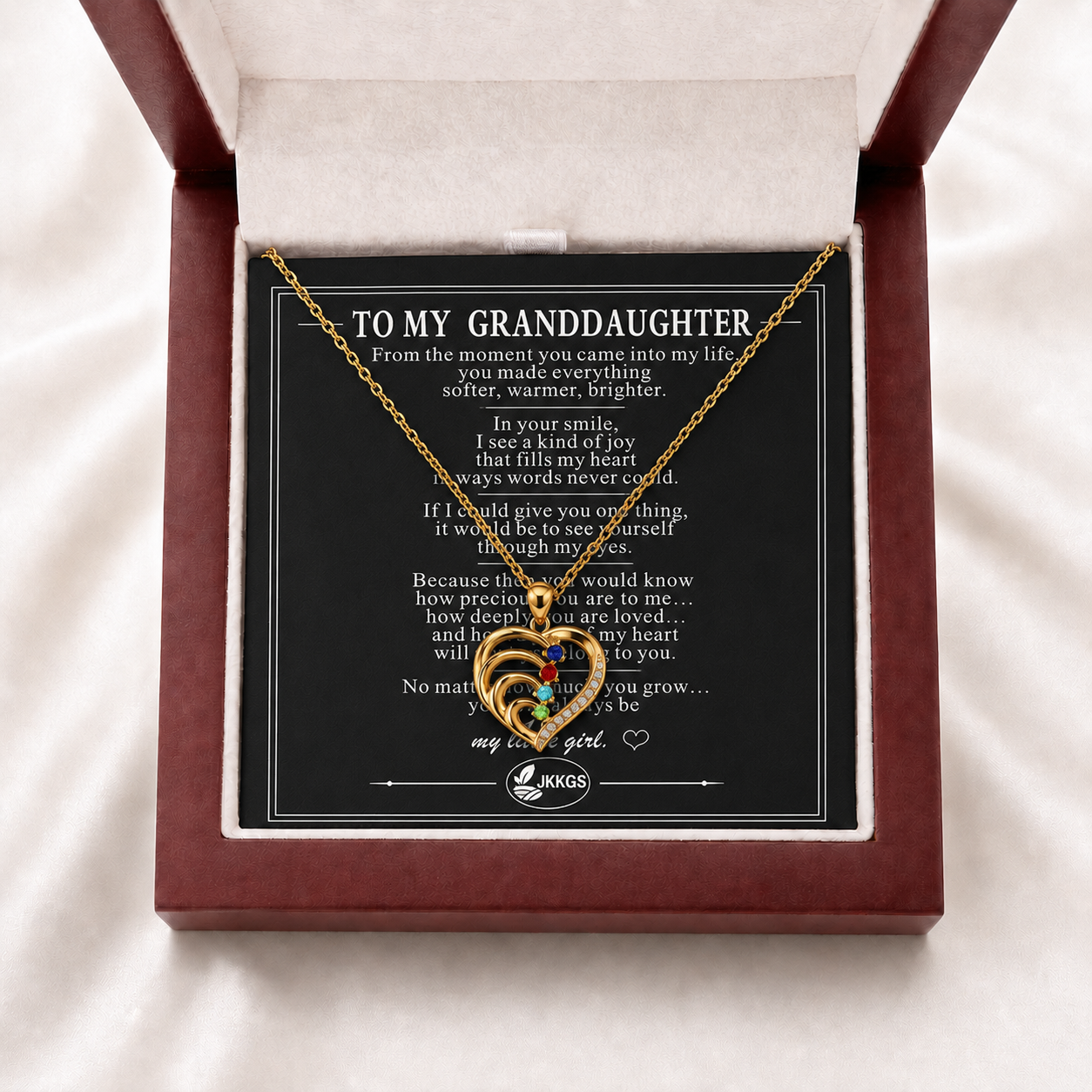 To My Granddaughter Four-Stone Family Heart Necklace