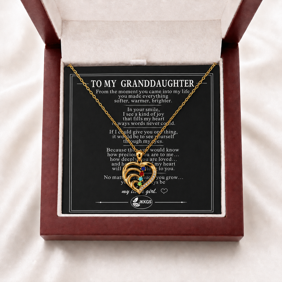 To My Granddaughter Four-Stone Family Heart Necklace