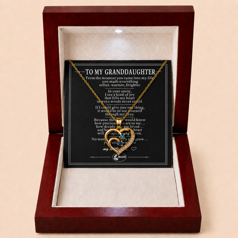 To My Granddaughter Two-Stone Family Heart Necklace