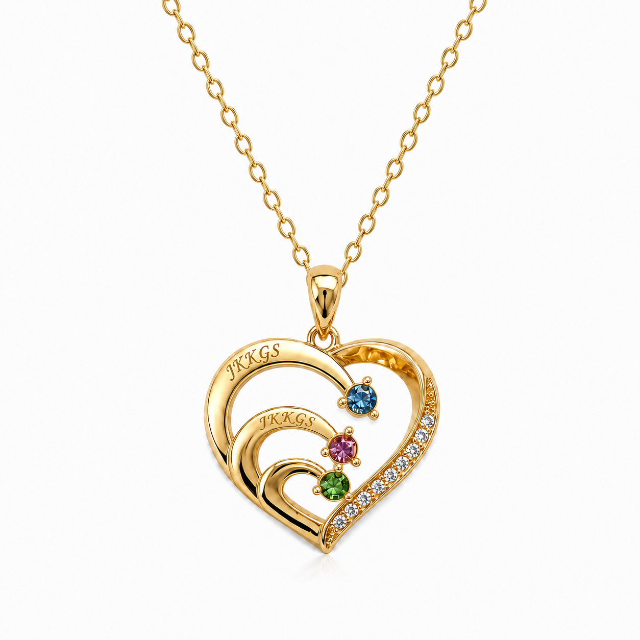 To My Grandma Three-Stone Family Heart Necklace
