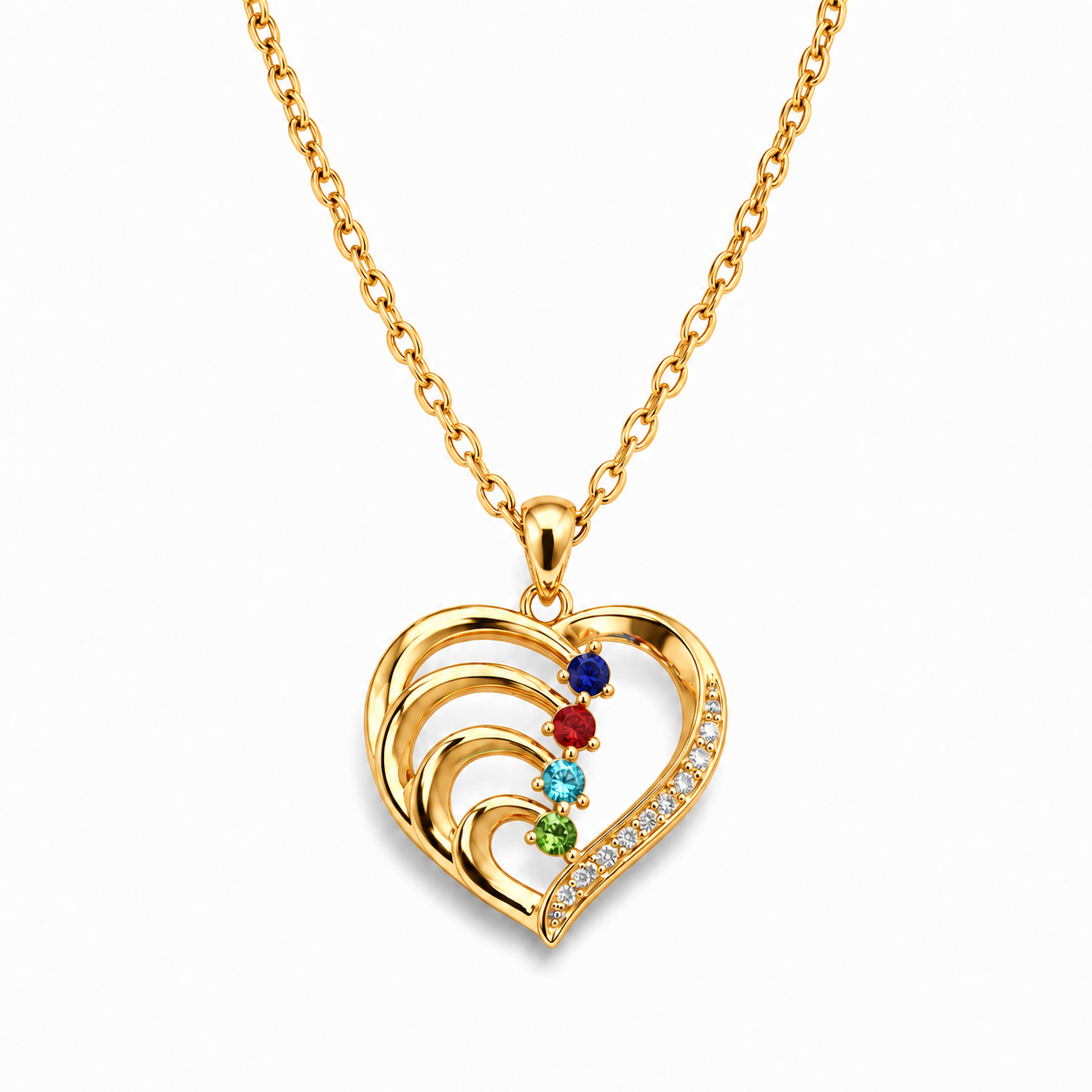Four-Stone Heart Necklace for Grandma