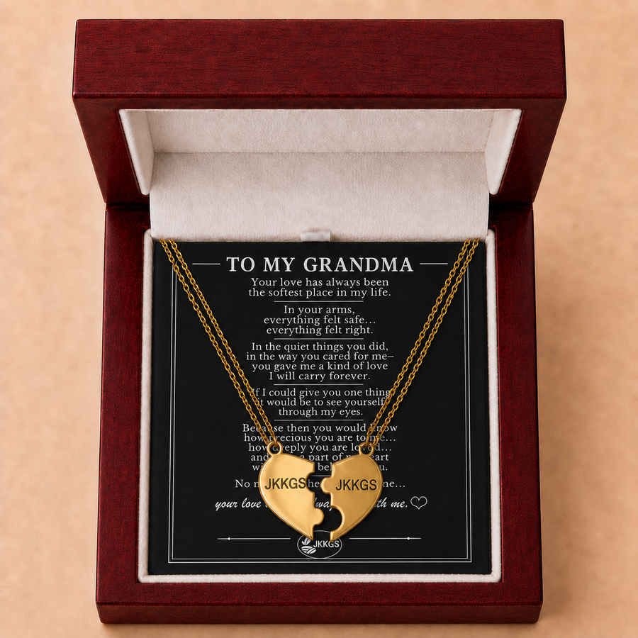 To My Grandma Matching Split Heart Necklace Set