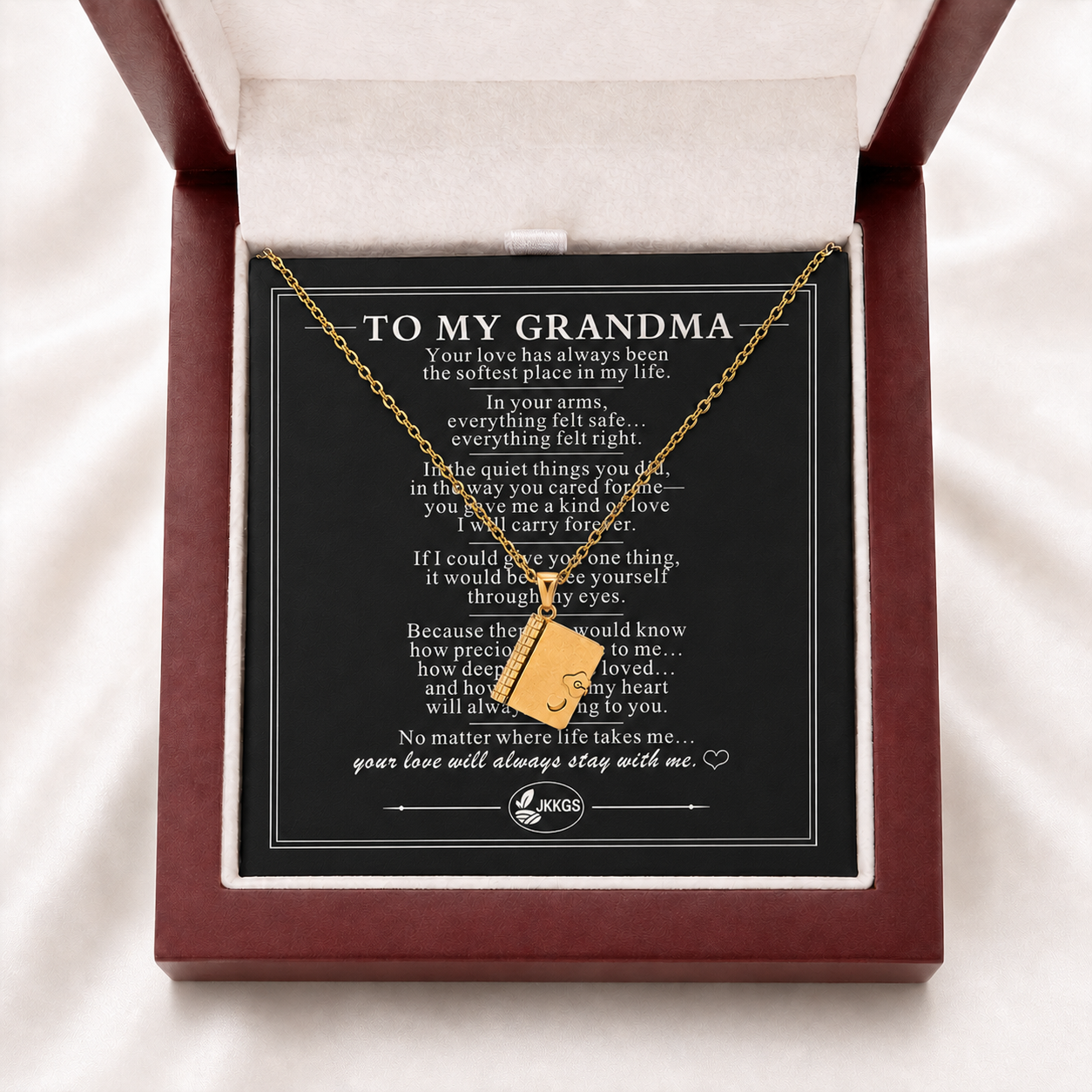 To My Grandma Love Story Mini Book Pendant Necklace
