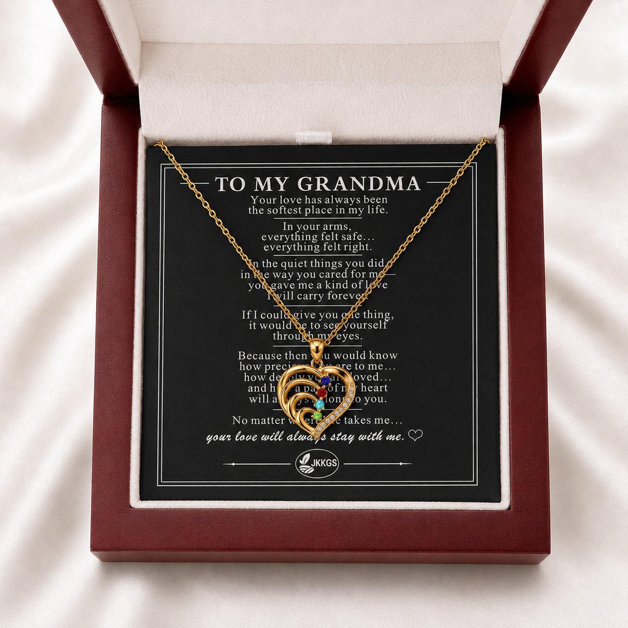 Four-Stone Heart Necklace for Grandma