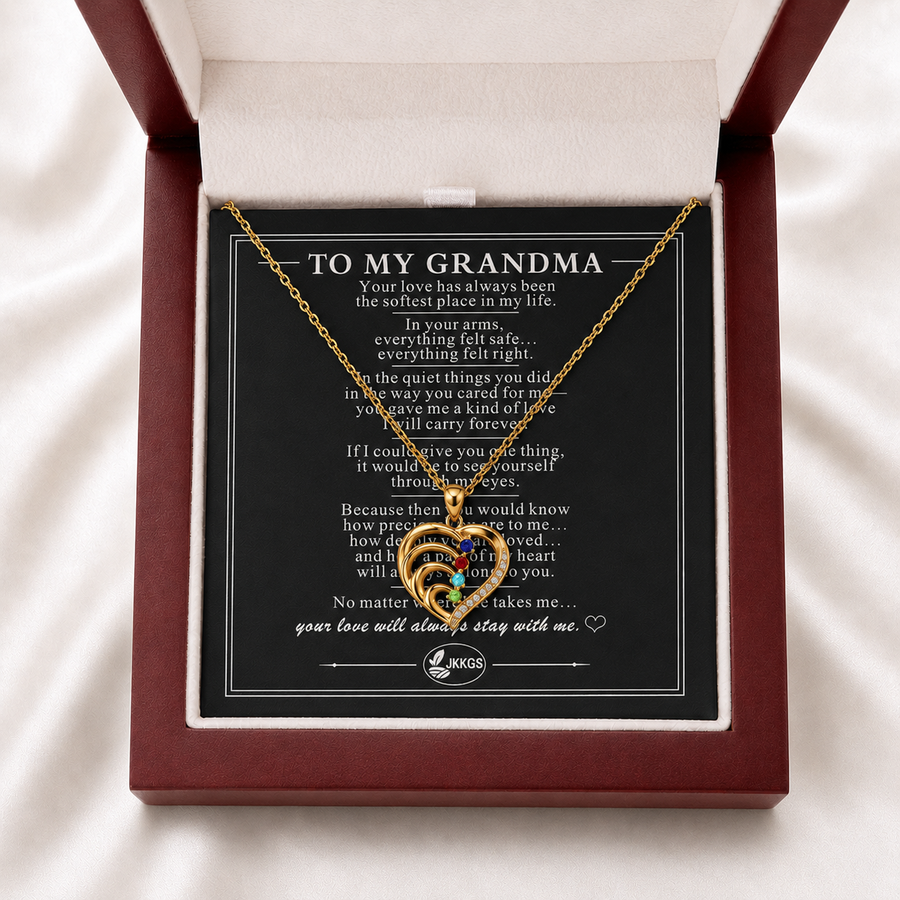 Four-Stone Heart Necklace for Grandma
