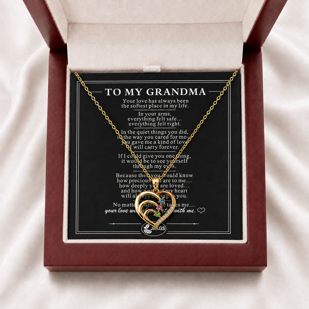 To My Grandma Three-Stone Family Heart Necklace