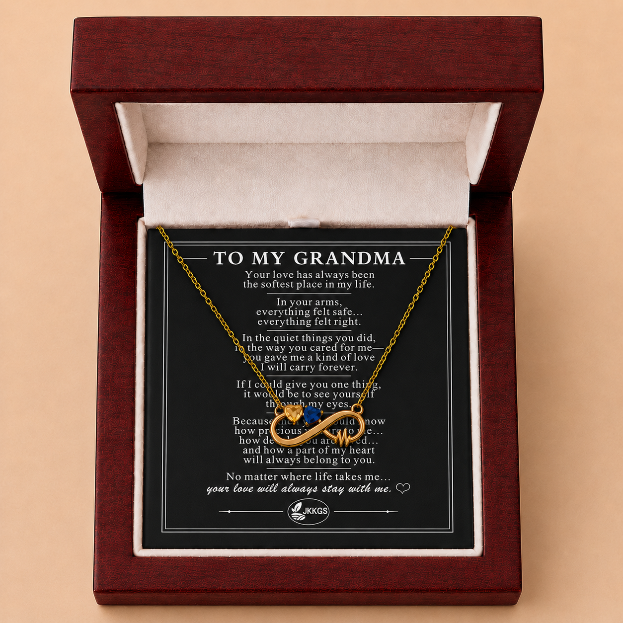 To My Grandma Two-Stone Infinity Heartbeat Necklace