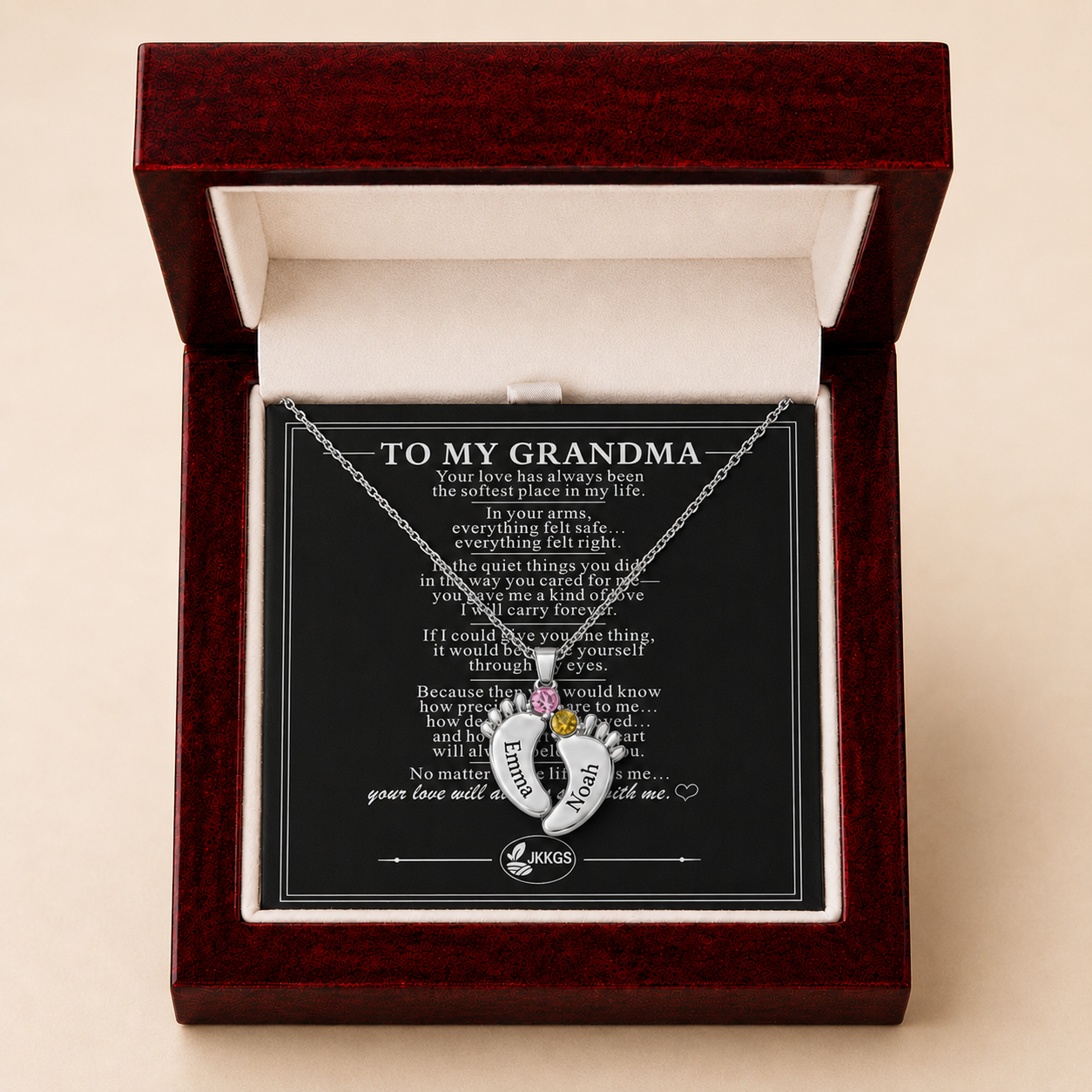 To My Grandma Always Near Footprint Stone Necklace