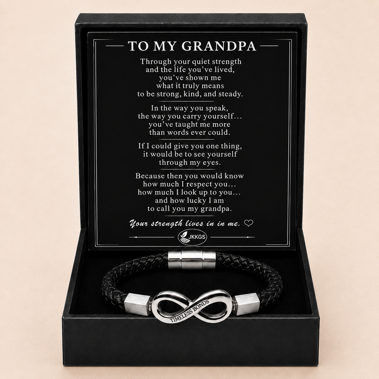 To My Grandpa Engraved Infinity Braided Bracelet