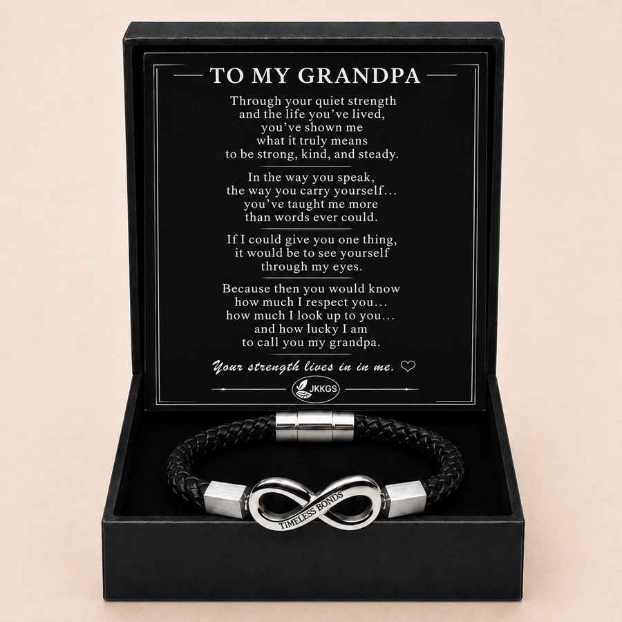 To My Grandpa Engraved Infinity Braided Bracelet
