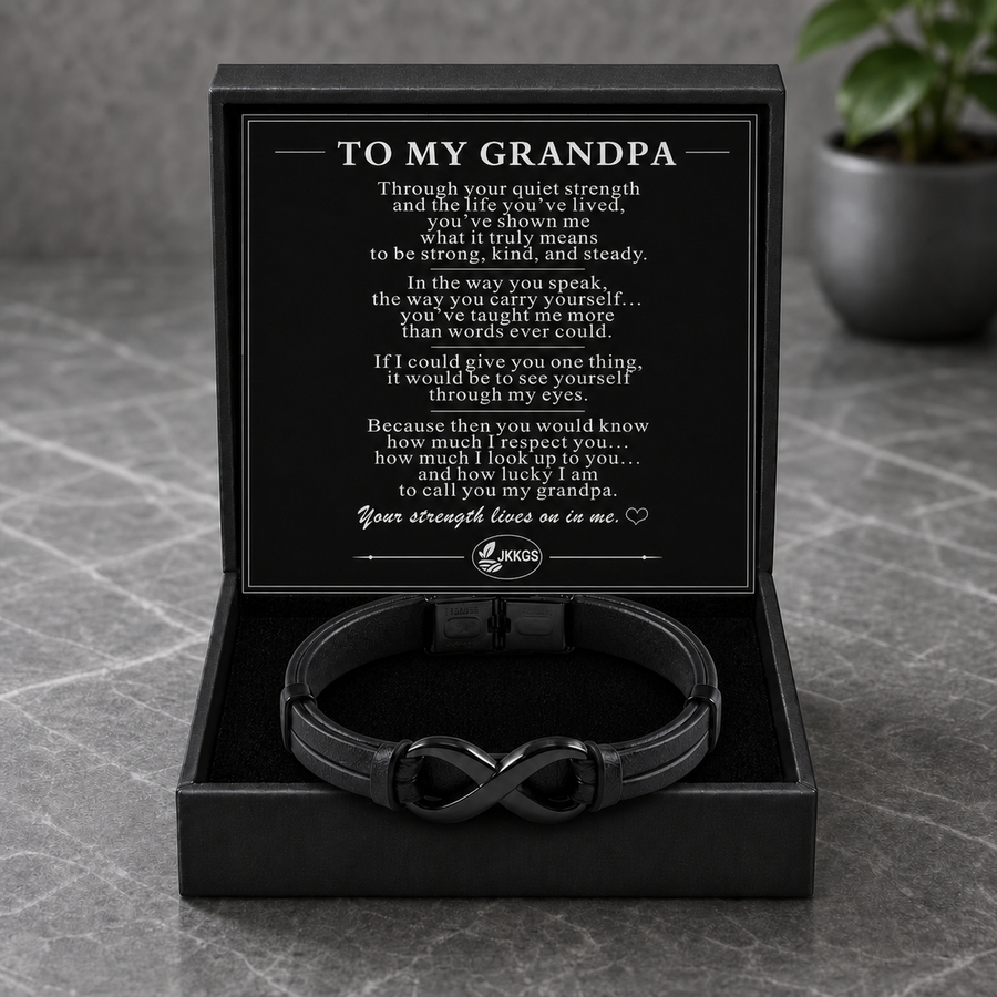 To My Grandpa Black Infinity Cuff Bracelet