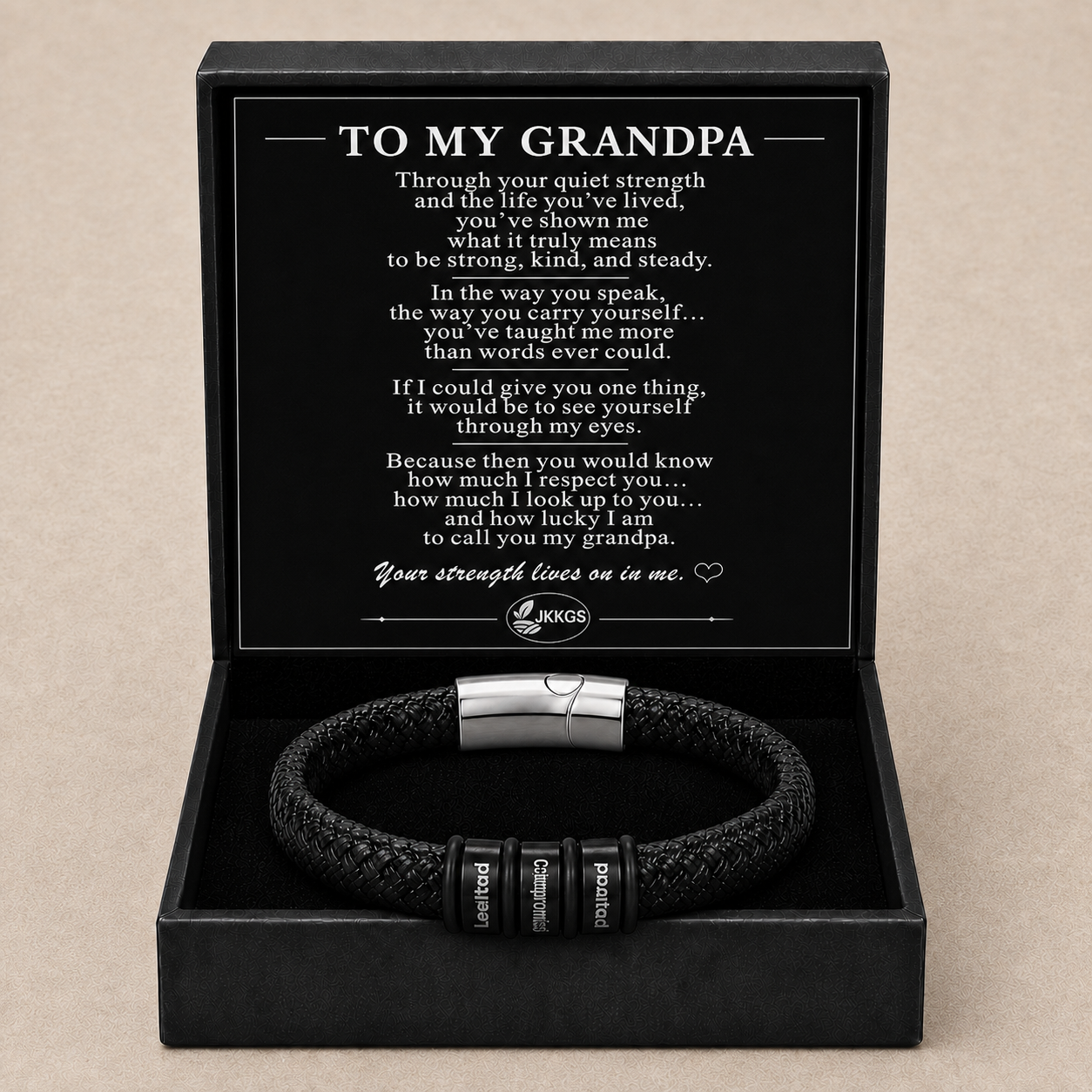 To My Grandpa Legacy Message Bar Bead Bracelet
