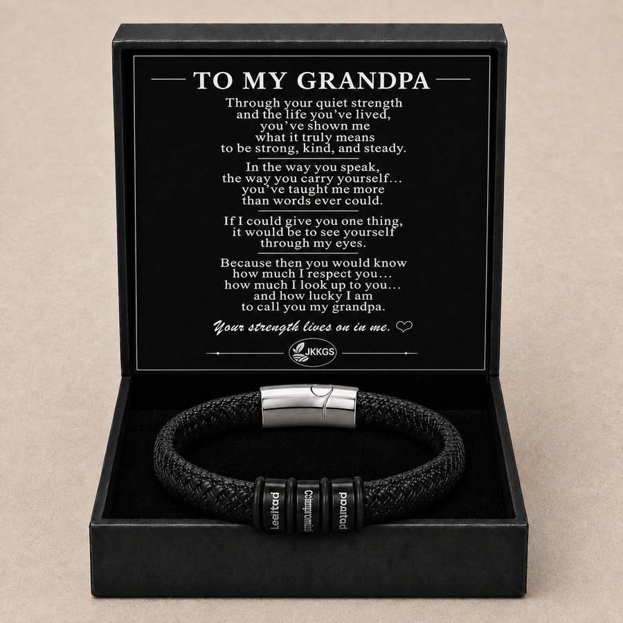To My Grandpa Legacy Message Bar Bead Bracelet