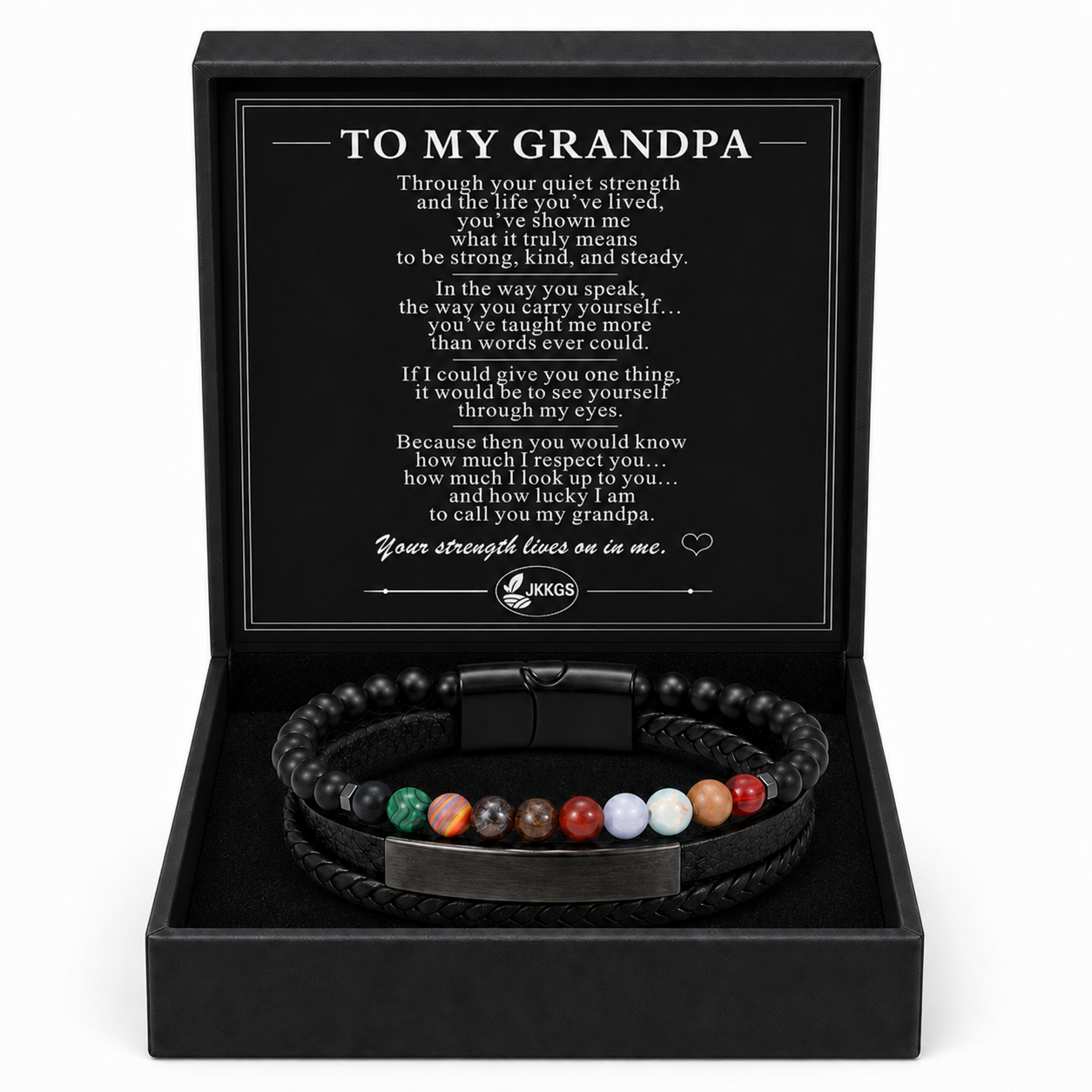 To My Grandpa Courage Multicolor Stone Bead Bracelet
