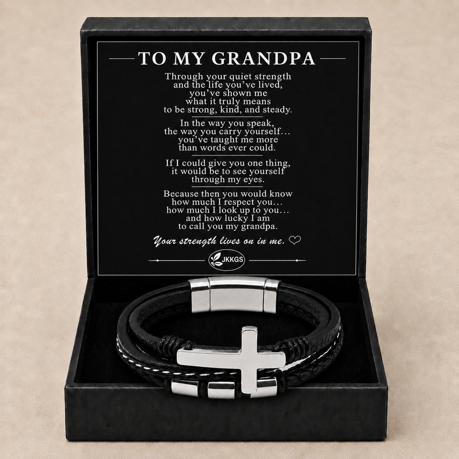 To My Grandpa Faith Layered Cross Bracelet