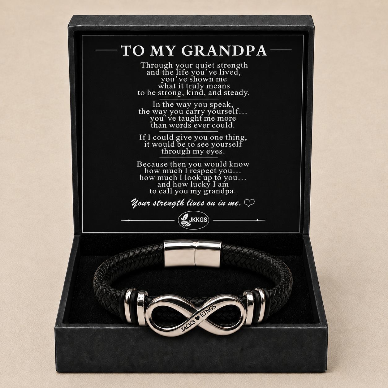 To My Grandpa Quiet Strength Sculpted Infinity Bracelet